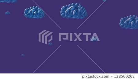 Image of blue clouds formed with cogs moving on purple background 128560262