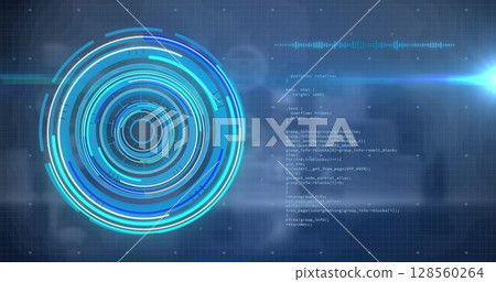 Image of scope scanning and data processing over digital screen Image of scope scanning and data processing over digital screen 128560264