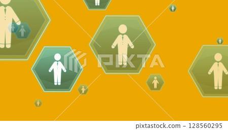 Image of online people icons moving on yellow background 128560295