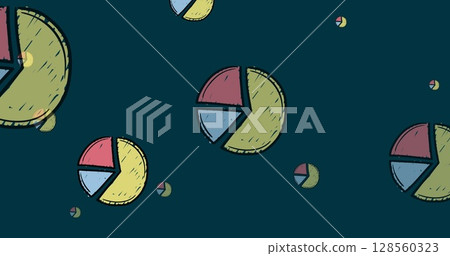Image of pie chart statistics moving on dark blue background 128560323