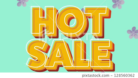 Image of hot sale text over purple flowers moving in hypnotic motion 128560362