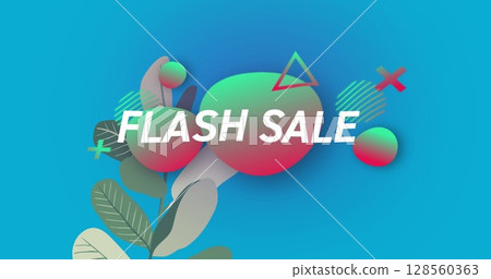 Image of flash sale text over shapes and plants moving in hypnotic motion 128560363