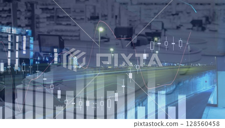 Image of statistics and data processing over empty shop 128560458