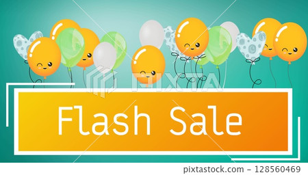 Image of flash sale text over balloons on green background 128560469