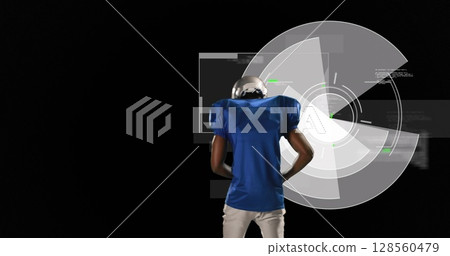 Image of african american male american football player over digital data processing on screen Image of african american male american football player over digital data processing on screen 128560479