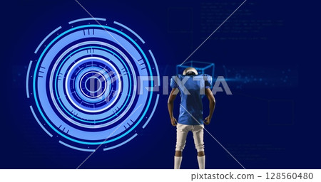 Image of scopes scanning and data processing with american football player Image of scopes scanning and data processing with american football player 128560480