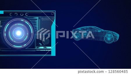 Image of 3d car drawing, scope scanning and data processing 128560485