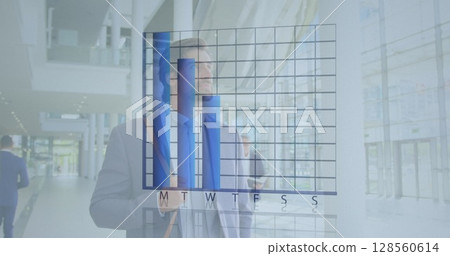 Image of financial statistics processing over businessman with suitcase Image of financial statistics processing over businessman with suitcase 128560614