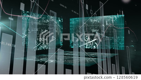 Image of data and statistics processing over screens Image of data and statistics processing over screens 128560619