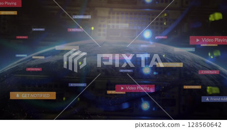 Image of social media icons over globe Image of social media icons over globe 128560642