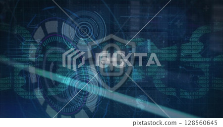 Image of scope scanning and 6g text with online security shield and chains Image of scope scanning and 6g text with online security shield and chains 128560645