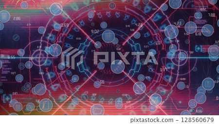 Image of scope scanning and network of digital icons Image of scope scanning and network of digital icons 128560679