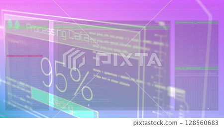 Image of data processing on screen over pink background Image of data processing on screen over pink background 128560683