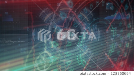 Image of scope scanning and 6g text on screens Image of scope scanning and 6g text on screens 128560694