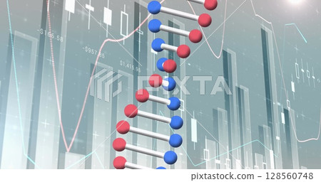 Image of dna strand over statistics 128560748