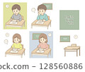 Junior high school and elementary school students taking English tests and studying Japanese children 128560886