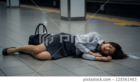 醉酒女子在車站睡覺 128561483