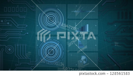 Image of scope scanning, numbers changing and data processing 128561583