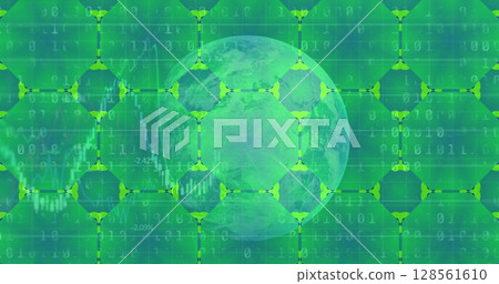 Image of financial data processing with globe on digital screen Image of financial data processing with globe on digital screen 128561610