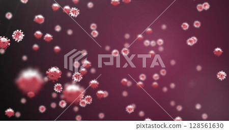 Image of covid 19 cells over dark red background 128561630