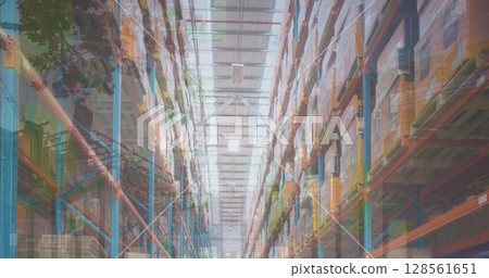 Image of financial data processing over warehouse 128561651