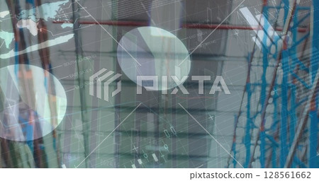 Image of statistics and financial data processing over warehouse 128561662