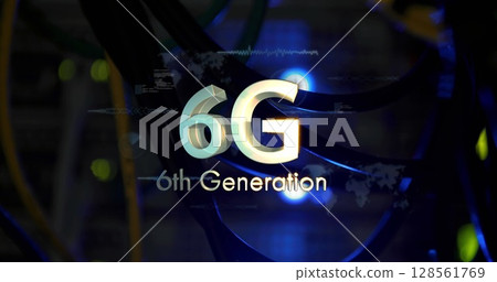 Image of 6g text over data processing and server room 128561769