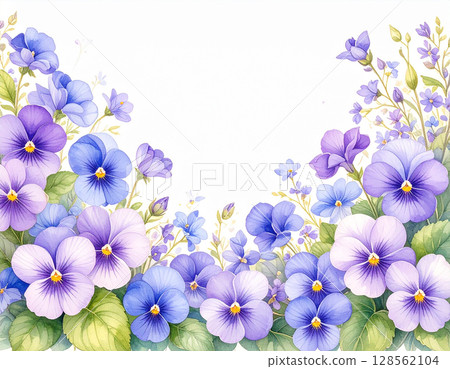 三色堇花畫水彩 三色堇花畫水彩 128562104