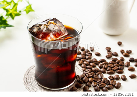 Iced coffee and coffee beans Iced coffee and coffee beans 128562191