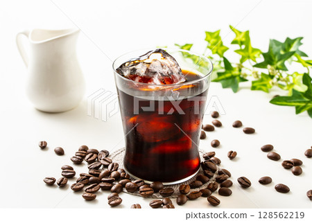 Iced coffee and coffee beans Iced coffee and coffee beans 128562219