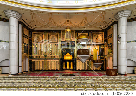 Majestic interior of Jame Asr Hassanil Bolkiah Mosque showcasing exquisite Islamic architecture in Brunei Majestic interior of Jame Asr Hassanil Bolkiah Mosque showcasing exquisite Islamic architecture in Brunei 128562280