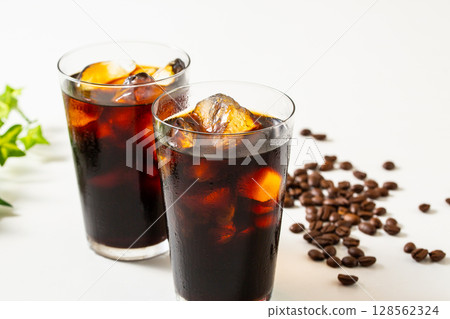 Iced coffee and coffee beans Iced coffee and coffee beans 128562324