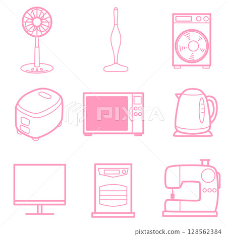 Home appliance icon set 2 simple pink Home appliance icon set 2 simple pink 128562384