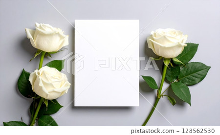 Blank white card and white roses 128562530