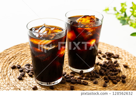 Iced coffee and coffee beans Iced coffee and coffee beans 128562632