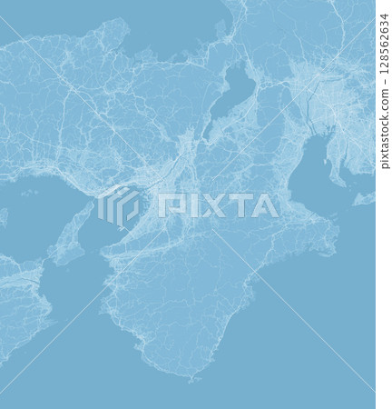 日本關西地區的淺藍色衛星照片風格插圖 日本關西地區的淺藍色衛星照片風格插圖 128562634