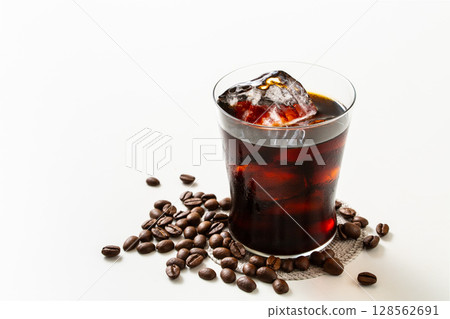 Iced coffee and coffee beans Iced coffee and coffee beans 128562691