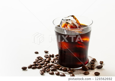 Iced coffee and coffee beans Iced coffee and coffee beans 128562692