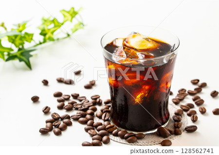 Iced coffee and coffee beans Iced coffee and coffee beans 128562741