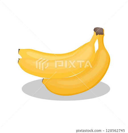Vector illustration of bunches banana in cartoon flat style. Sweet yellow and green fresh banana fruit bright healthy food for diet or vegetarian isolated on white background. Vector illustration of bunches banana in cartoon flat style. Sweet yellow and green fresh banana fruit bright healthy food for diet or vegetarian isolated on white background. 128562745