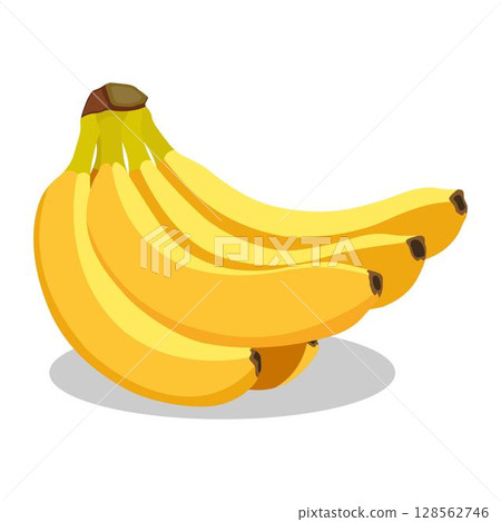 Vector illustration of bunches banana in cartoon flat style. Sweet yellow and green fresh banana fruit bright healthy food for diet or vegetarian isolated on white background. Vector illustration of bunches banana in cartoon flat style. Sweet yellow and green fresh banana fruit bright healthy food for diet or vegetarian isolated on white background. 128562746
