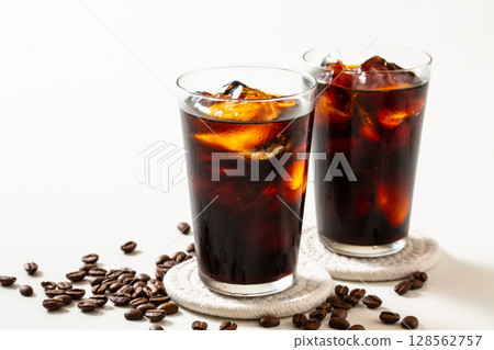 Iced coffee and coffee beans Iced coffee and coffee beans 128562757