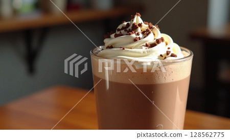 Rich Chocolate Milkshake with Whipped Cream and Delicious Sprinkles 128562775