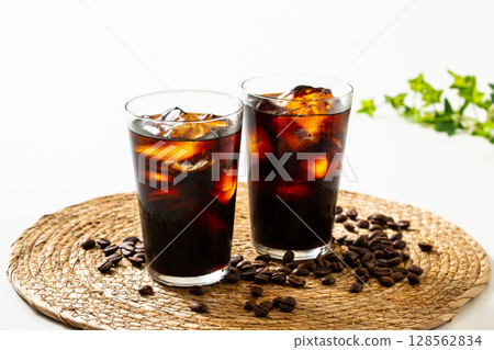 Iced coffee and coffee beans Iced coffee and coffee beans 128562834