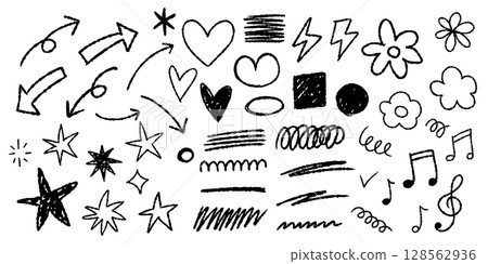 Handwritten doodle crayon style set black vector 128562936