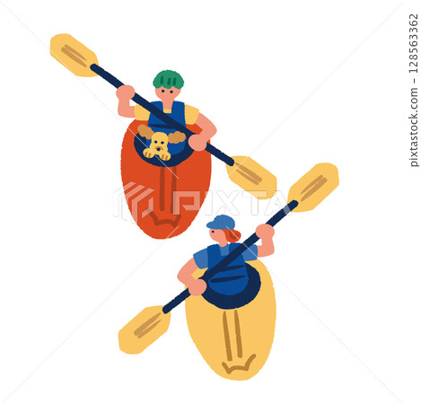 手繪獨木舟人物插畫 手繪獨木舟人物插畫 128563362