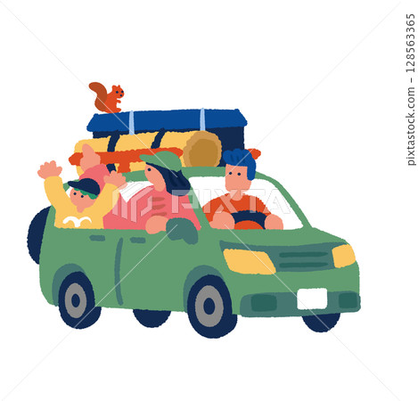 手繪插畫：人們開車去露營 128563365