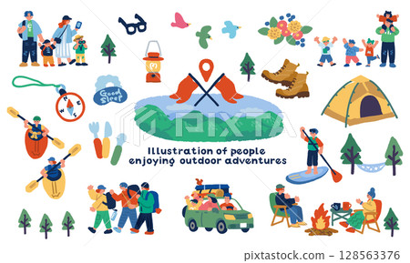 手繪插畫集享受戶外活動的人們 128563376