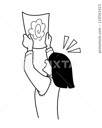 Monochrome illustration of a female student happy to get a high score on a test Monochrome illustration of a female student happy to get a high score on a test 128563423