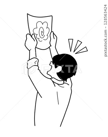 一位男學生因考試取得高分而高興的單色插圖 128563424